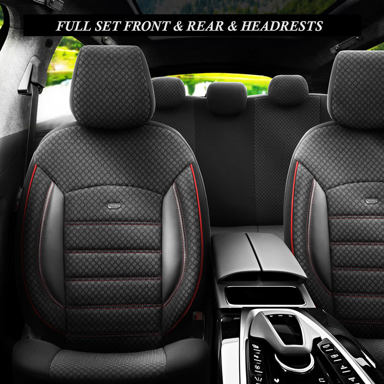 car seat covers full set black red seams sport